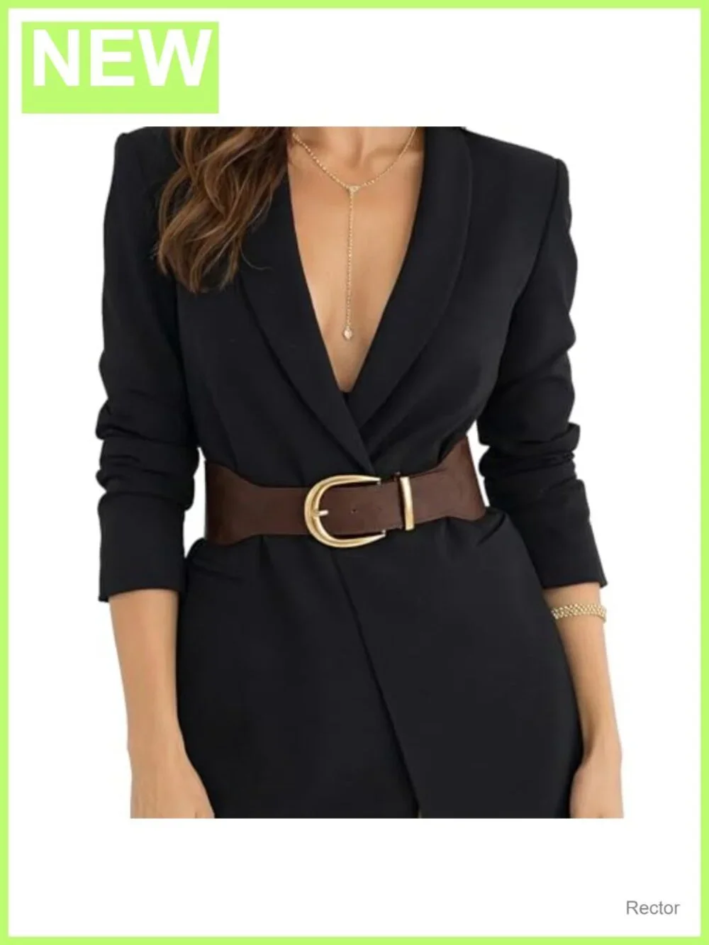 Wide Elastic Cinch Belt for Women with Gold Buckle Stretchy Waistband 3.1 Inch